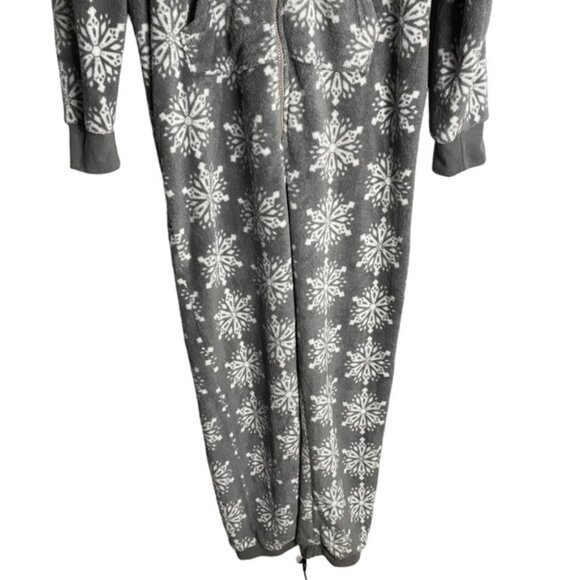 Mikk Lounge Snowflake Pattern Hooded Fleece Cozy Onesie - Picture 3 of 8